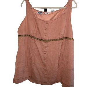 Nikki Valenti Irish Linen Top Size 18 Sleeveless pale orange Trim Velvet Sequin